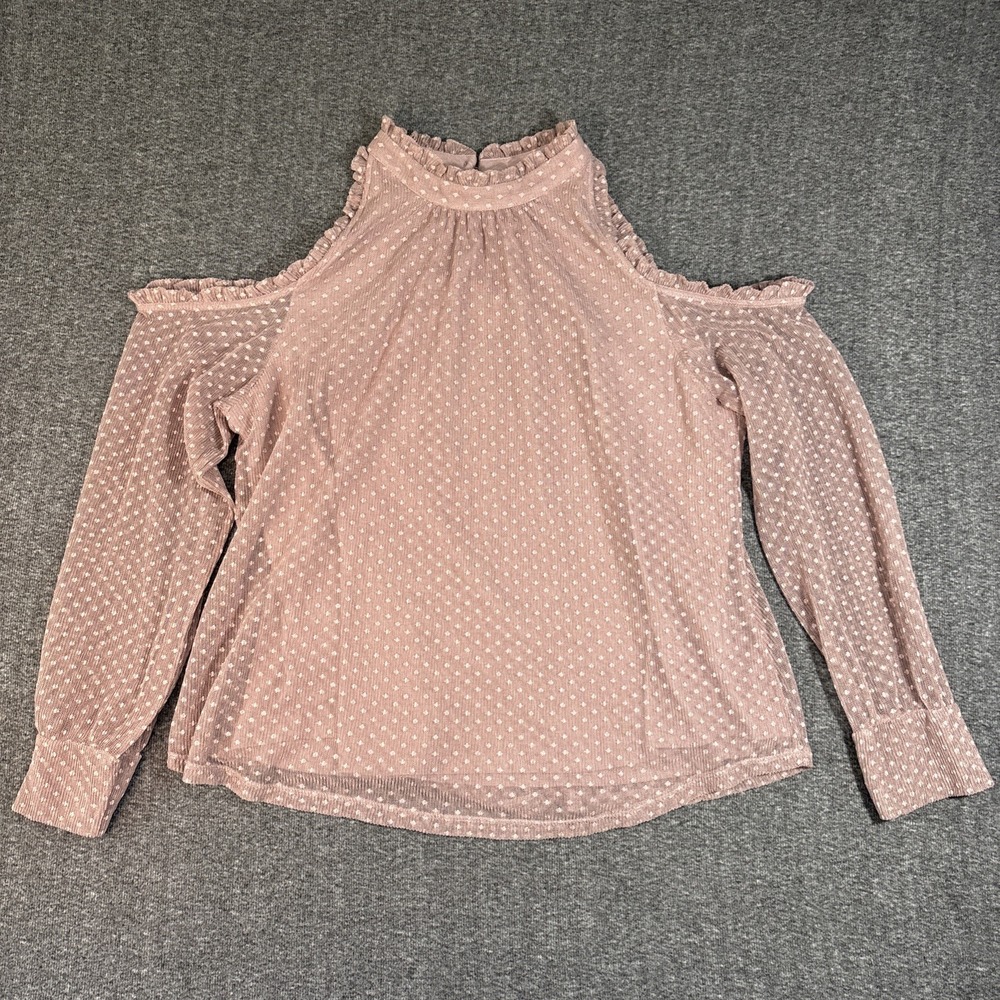 Maurices Sz 1 Lined Cold Shoulder Open Ruffle Mauve Long Sheer Sleeve Lined Top